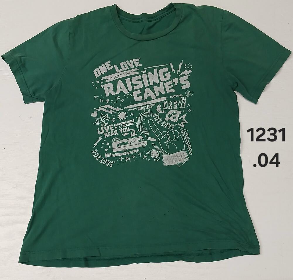 Raisin Canes (M) Green Distressed Crew Neck Short Sleeve Tee